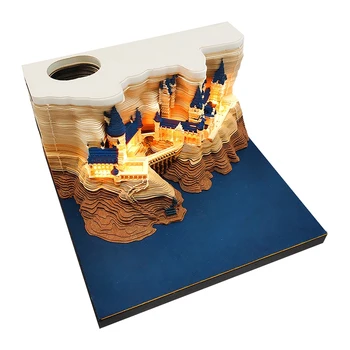1 бр. Замък 3D бележник 2024 Календар Castle Забележка Хартиени канцеларски аксесоари Подарък със светлини