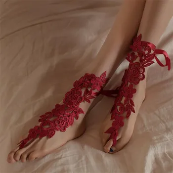 1 чифт червена сватба булчински крак бижута верига дантела перла глезени декор верига жени дама плаж боси сандали обувки аксесоари