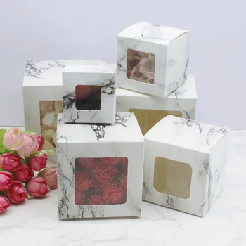 10pcs мулти размер от 5cm до 10cm квадратен прозорец кутия с мраморен дизайн за коледни подаръци пакет бонбони сватбена опаковъчна кутия