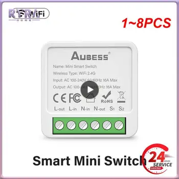 1~8PCS Tuya 16A Mini Wifi Smart Switch Light 220V поддържа 2-посочен модул за автоматизация на контрола на времето APP за Alexa Home
