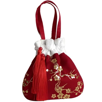 1бр Зимни ръчно изработени ханфу чанта древен стил шнур рамо чанта бродирани чанта Crossbody чантата жени момиче подарък