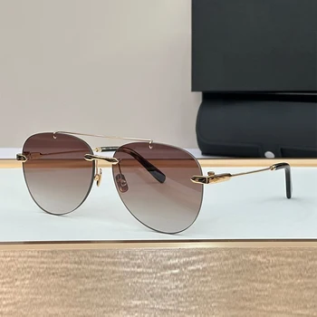2023 Нови пристигат златни пилотни слънчеви очила за мъже Класически слънчеви очила с двоен мост HUB058 Ръчно изработени алуминиеви слънчеви очила Жени