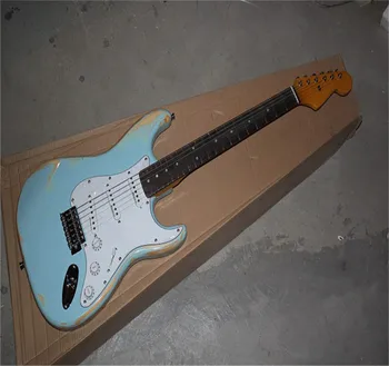 2023 Ново пристигане Персонализирана китара F SSS Distressed blue 6 струни естествена дървена електрическа китара