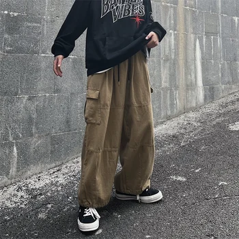 2023 Ретро мулти-джоб хлабав стилен гащеризон Мъже Японски летен тренд улично облекло направо плътен цвят ежедневни панталони