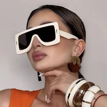 2023 Чисто нова мода извънгабаритни квадратни слънчеви очила жени мъж стилен плосък покрив слънчеви очила нюанси футуристични очила очила