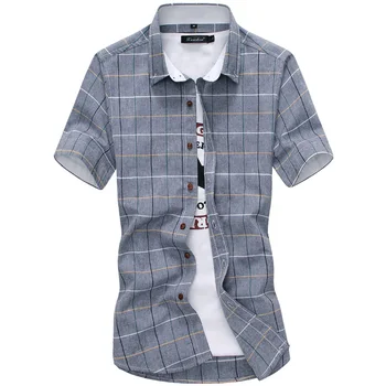 2024 Нови карирани ризи Мъжка мода 100% памук къс ръкав Лятна ежедневна мъжка риза Camisa Masculina Мъжка рокля ризи