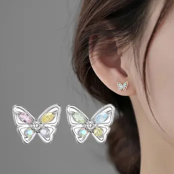 2Pcs 2Pcs пеперуда обеци уши родословна пеперуда кристал обеци нови диамантени уши Stud за жени момичета