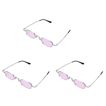 3X Ретро пънк очила Прозрачни квадратни слънчеви очила Женски ретро слънчеви очила Мъже Метална рамка-розова & Сребърна