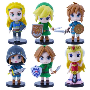 6 бр / комплект Легендата за Zelda Q версия фигура 10 см връзка принцеса Zelda игра декорация аниме орнаменти модел колекция кукли