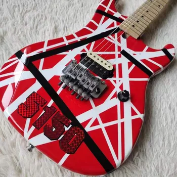 Atualizado Edward Van Halen 5150 White Stripe Red Guitarra Elétrica Floyd Rose Tremolo Ponte, travamento porca, Bege pescoço e F