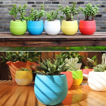 Creative Colorful Colorful Mini Round Plastic Plant Flower Pot Garden Home Office Decor Planter Plant Pot Flowerpot Office Decoration