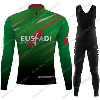 Green Basque Country Cycling Federation Колоездачно джърси Комплект зимни есенни дрехи за колоездене Мъже Пътни велосипеди риза костюм Панталони за велосипеди