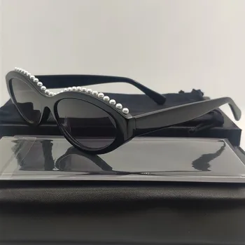 HOT жени котка око ацетат рамка перла мода уеб знаменитост UV400 защита слънчеви очила марка дизайн BOX очила Oculos де Сол