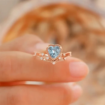 KOFSAC изящно сърце циркон розово злато корона пръстен дама бижута 925 стерлинги сребърни пръстени за жени Свети Валентин аксесоари