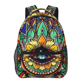 Mandala Hamsa Art Backpack for Girls Boys Travel RucksackРаници за тийнейджърска училищна чанта
