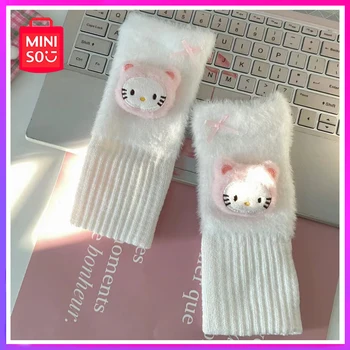 Miniso Sanrio Hello Kitty Rhinestone ръкавици топло Kawaii удобни аниме зимни половин пръст ръкавици момичета рожден ден изненада подарък