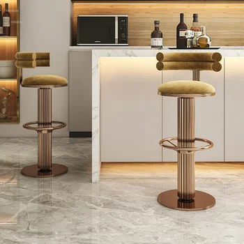 Nordic Light луксозни бар столове метални неръждаема стомана високи столове за кухня прости модерни кафе бар въртящ се стол бар мебели