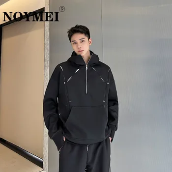 NOYMEI мода персонализирани силует контраст цвят ниша дизайн суитчър черен пуловер пролетта мъже качулка цип отгоре WA2907