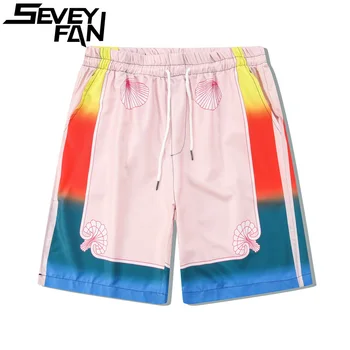 SEVEYFAN Мъжки летни шорти Хип-хоп Ретро пачуърк плажни панталони Мода Свободно време Връхни дрехи Мъжки женски двойки върхове