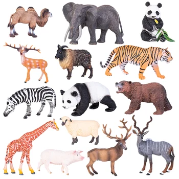Solid Simulation Wild Zoo Animal Antelope Giraffe Panda Pig Model Action Figures Elephant Tiger Figurines Toy for Children