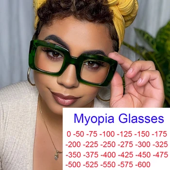 Square завършен късогледство очила за жени мода прозрачни зелени очила рамка уморен поглед синя светлина геймър очила 0 ~-6.0