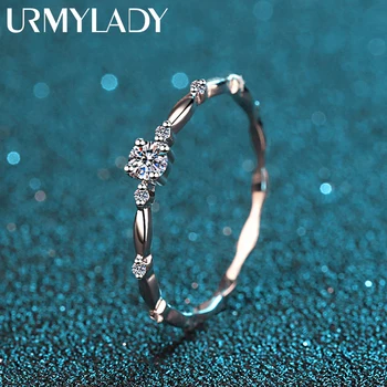 URMYLADY D цвят VVS1 Moissanite пръстен за жени сватба фини бижута със сертификат 925 стерлинги Sliver годежни пръстени подаръци