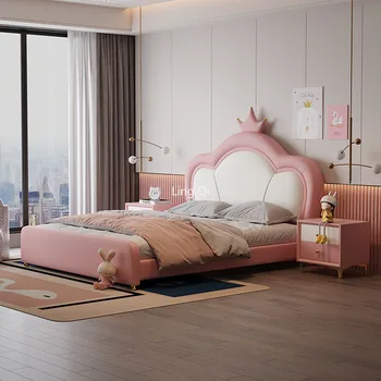 Безплатна доставка 1.35м принцеса розови деца легло дете светлина луксозен организатор легло високо качество рамка Cama де Casal мебели