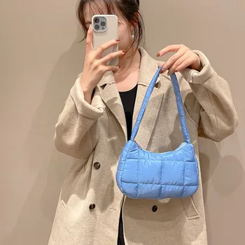 Ватирани дамски чанти Casual Check Female Tote Fashion Winter Simple Solid Color Soft Warm Elegant for Shopping Travel