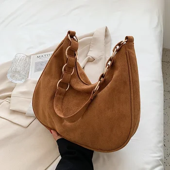 Висококачествена дамска есенна и зимна ретро чанта с голям капацитет нова чанта Женска голяма чанта велур рамо чанта Случайни кофа чанта