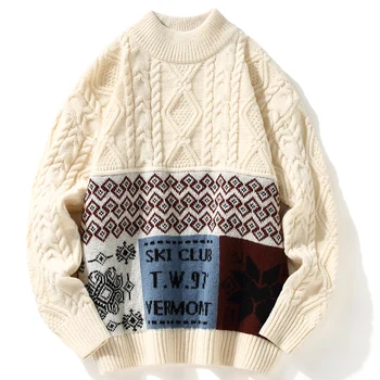 Грозен пуловер Дамска мода Пролет Зимно улично облекло Ежедневни дамски дрехи Коледни пуловери Жени Y2K извънгабаритен плетен пуловер