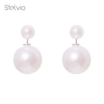 Двойна перла цинк сплав Stud обеци за жени луксозен дизайнер бижута лятото реколта аксесоари