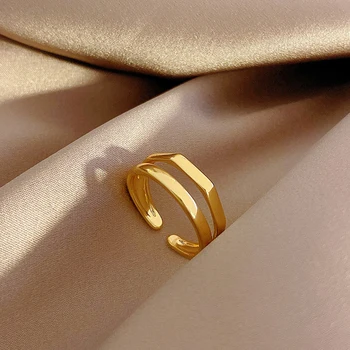 Двуслоен минималистичен метален регулируем пръстен