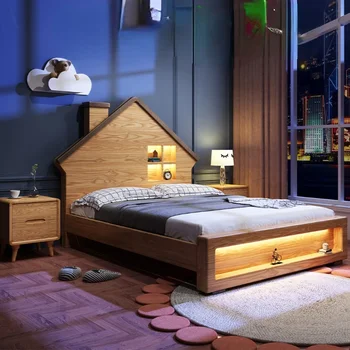 Детско легло Tree House Bed Full Solid Wood Log Boy Single Bed