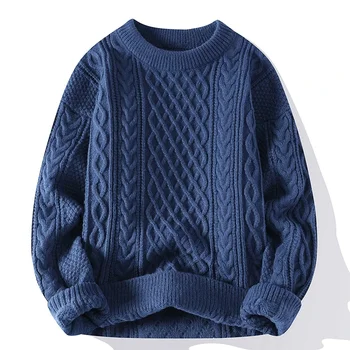 Есен Зима Мъжки пуловер реколта O врата плътен цвят мъжки плетени пуловери хлабав Harajuku мъжки ретро плетене пуловер пуловери