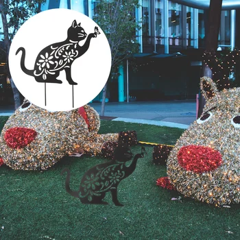 Желязна котка форма изкуство градина колове котка силует кол парти градина кол декор реколта тревата колове силует двор декор