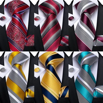 Класически раирани мъжки вратовръзки 8см 100% коприна червено синьо жълто вратовръзка официална бизнес сватба вратовръзка комплект Cravat подарък за мъже DiBanGu