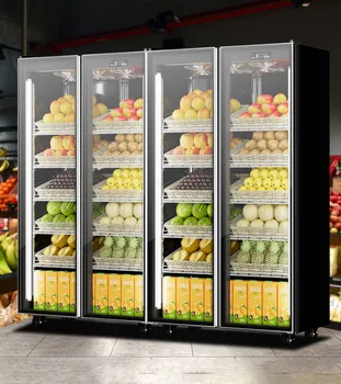 Магазин за съхранение на плодове Шкаф за съхранение на плодове Студен пресен супермаркет Вятърна завеса Зеленчукова хладилна мрежа Червена двойна врата Com
