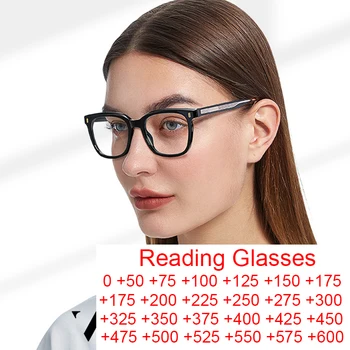 Марка черни квадратни очила рамка TR90 анти синя светлина пресбиопия очила за четене жени мъже мода компютър извънгабаритни очила 2.5