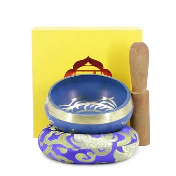 Медитация Синя купа, изработена от мед, използвана за йога, чакра терапия, внимателност и облекчаване на стреса. Това е пееща купа