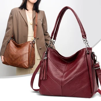 Мода PU кожени чанти Дамска ретро чанта за пазаруване Случайни женски офис дама субаксиларна чанта за рамо
