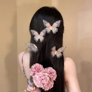 Мода перла тюл пеперуда щипки за коса за жени момичета сватба главата клипове фиба дръжки за коса декорация фотография аксесоари