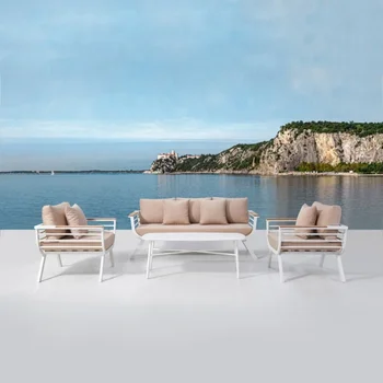 Модерен бял външен двор тревата сядане открит палуба диван разговор диван клирънс вътрешен двор мебели комплекти