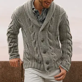 Модни мъже трикотаж стилен мъжки пуловер жилетка модерен бутон затваряне плета яке за есента зимата
