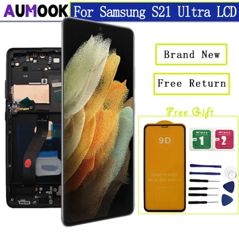 Нов OLED за Samsung Galaxy S21 Ultra 5G LCD с рамка за Samsung S21U дисплей S21 Ultra сензорен екран дигитайзер за S21U LCD
