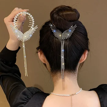 Нов ангел крила перла кристал пискюл хапче главата конска опашка ключалката щипка за коса женски корейски коса карта аксесоари за коса