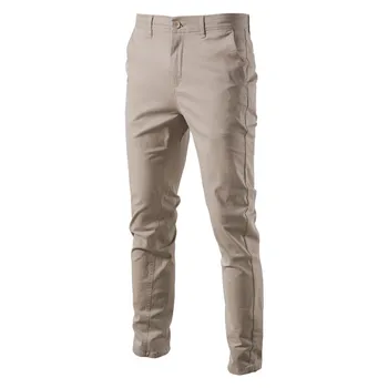 Нова пролет есен случайни извънгабаритни памук мъжки панталони плътен цвят тънък годни мъжки панталони високо качество класически бизнес мъжки панталони