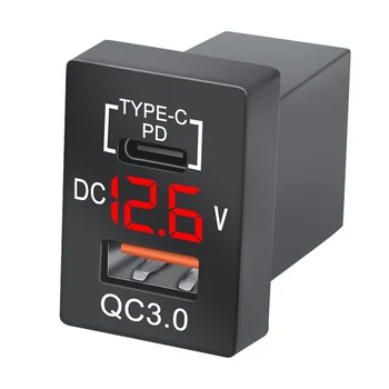 Ново зарядно QC3.0 USB зарядно за кола Socket PD Type-C зарядно устройство с LED червен цифров волтметър за ново бързо зареждане на Toyota