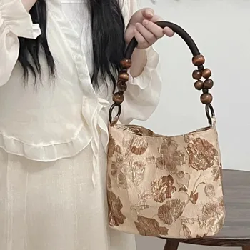 Памук жакард плат рамо чанта нов с форма на пръчки дръжка квадратна форма тенденция рамо чанти голяма пазарска чанта