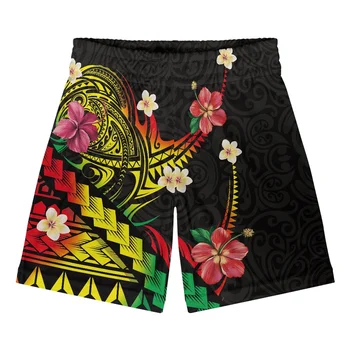 Полинезийски племенни Pohnpei тотем татуировка щампи фитнес панталони шорти мъж летни фитнес зали тренировка мъжки дишаща мрежа джогър износване