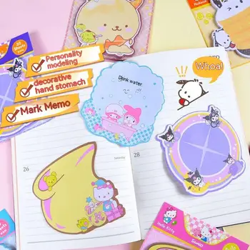 Санрио 12бр Kawaii Hello Kitty Kuromi оформена бележка книга бележки Сладки стикери за съобщения Учене на офис бележка Бележки Канцеларски материали